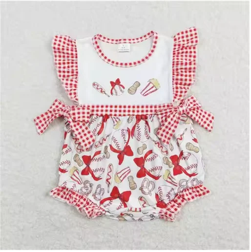 

Sweet Summer baby rompers kids clothes girl bow baseball flying sleeve shorts sets Boutique baby girl clothes sets