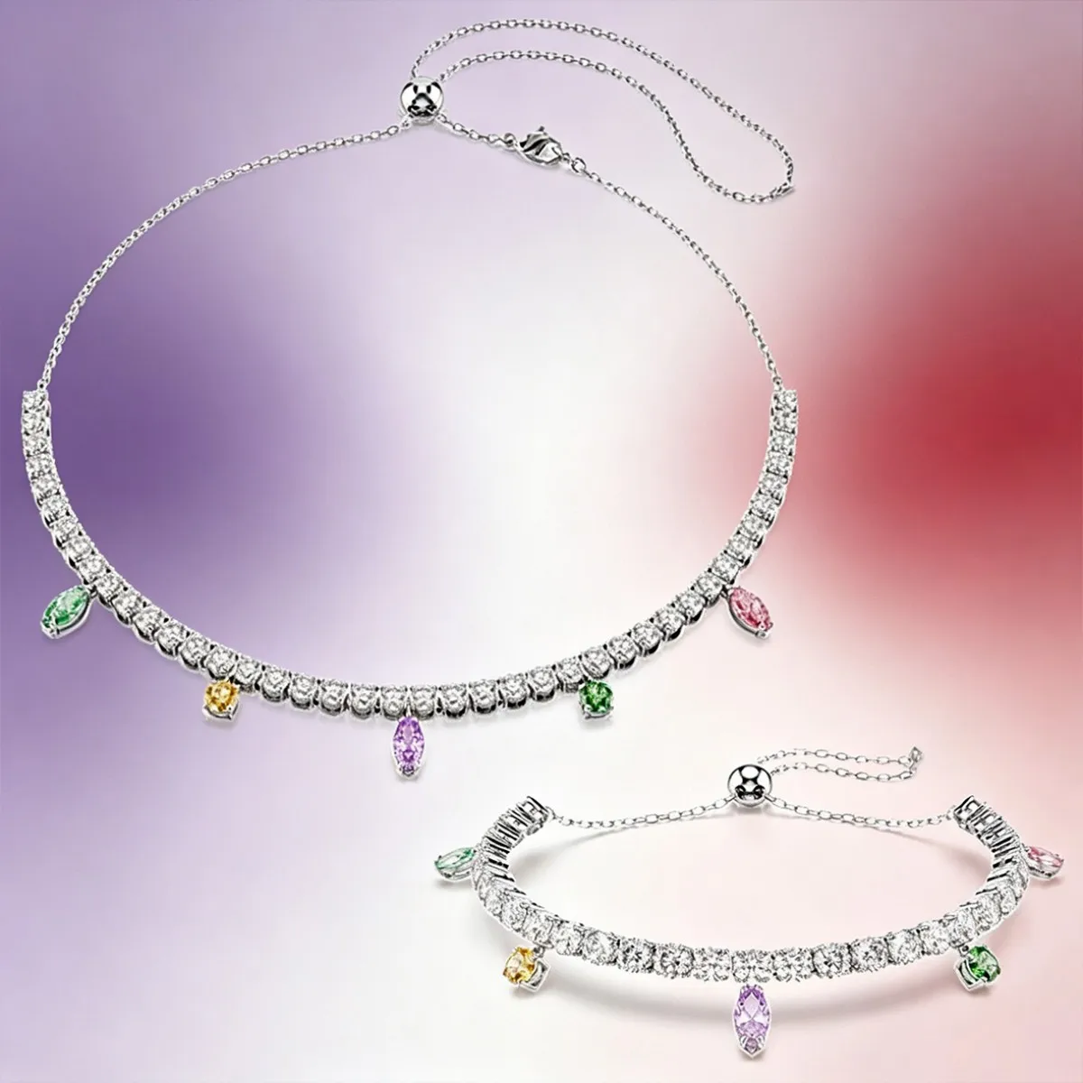 Multicolor CZ Flower Dragonfly Jewellery Set for Women