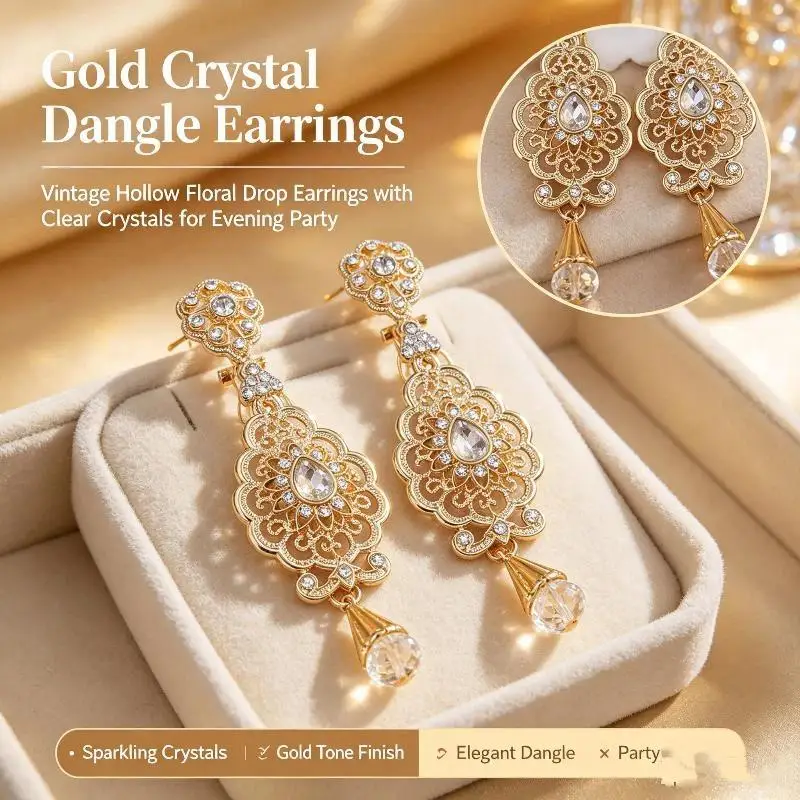 1Pair Arab Earrings Elegant Moroccan Style For Women Gold Plated Multicolor Rhinestones Drop Wedding Jewelry Valentines Gift
