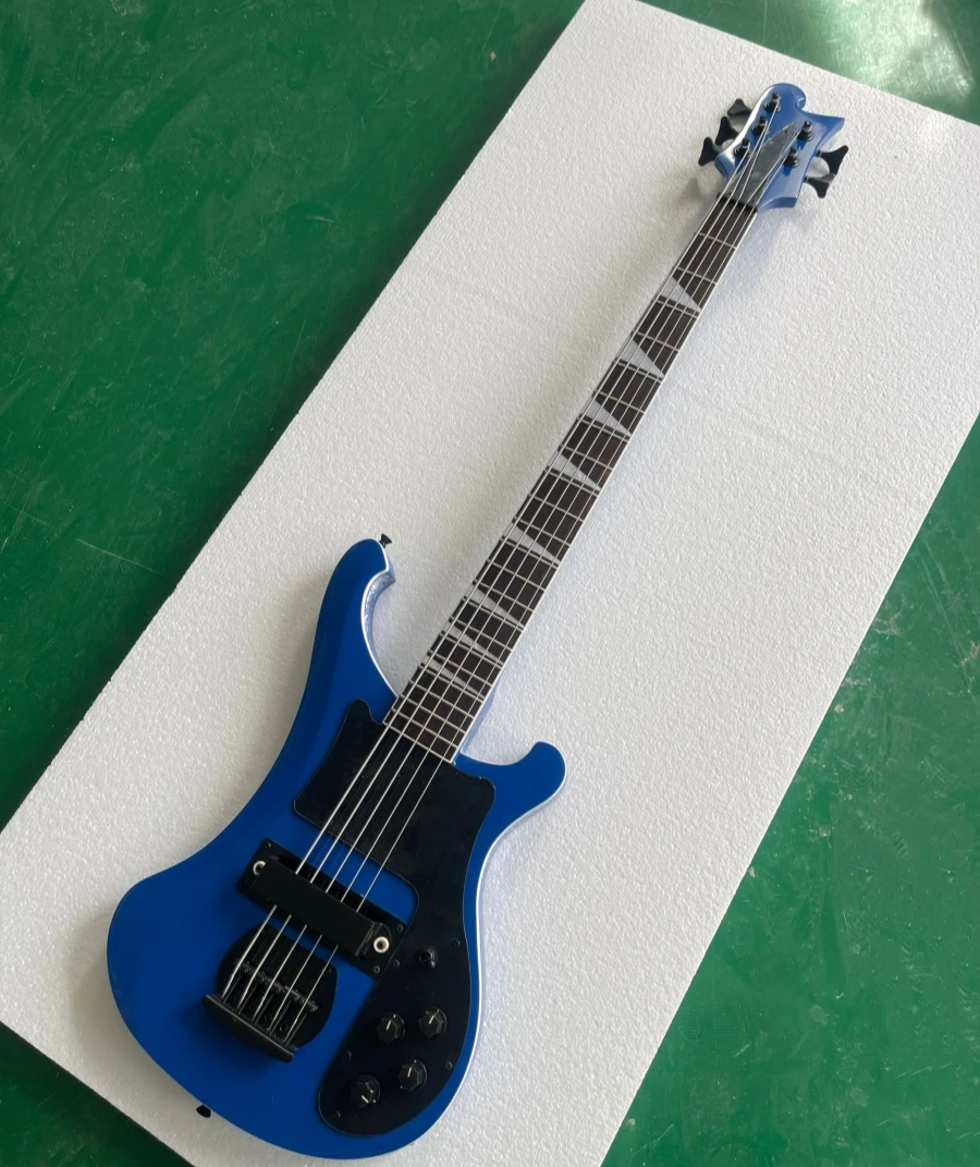 Flyoung 5 Strings Blue Electric Bass Guitar with Rosweood Fingerboard,Offer Customize