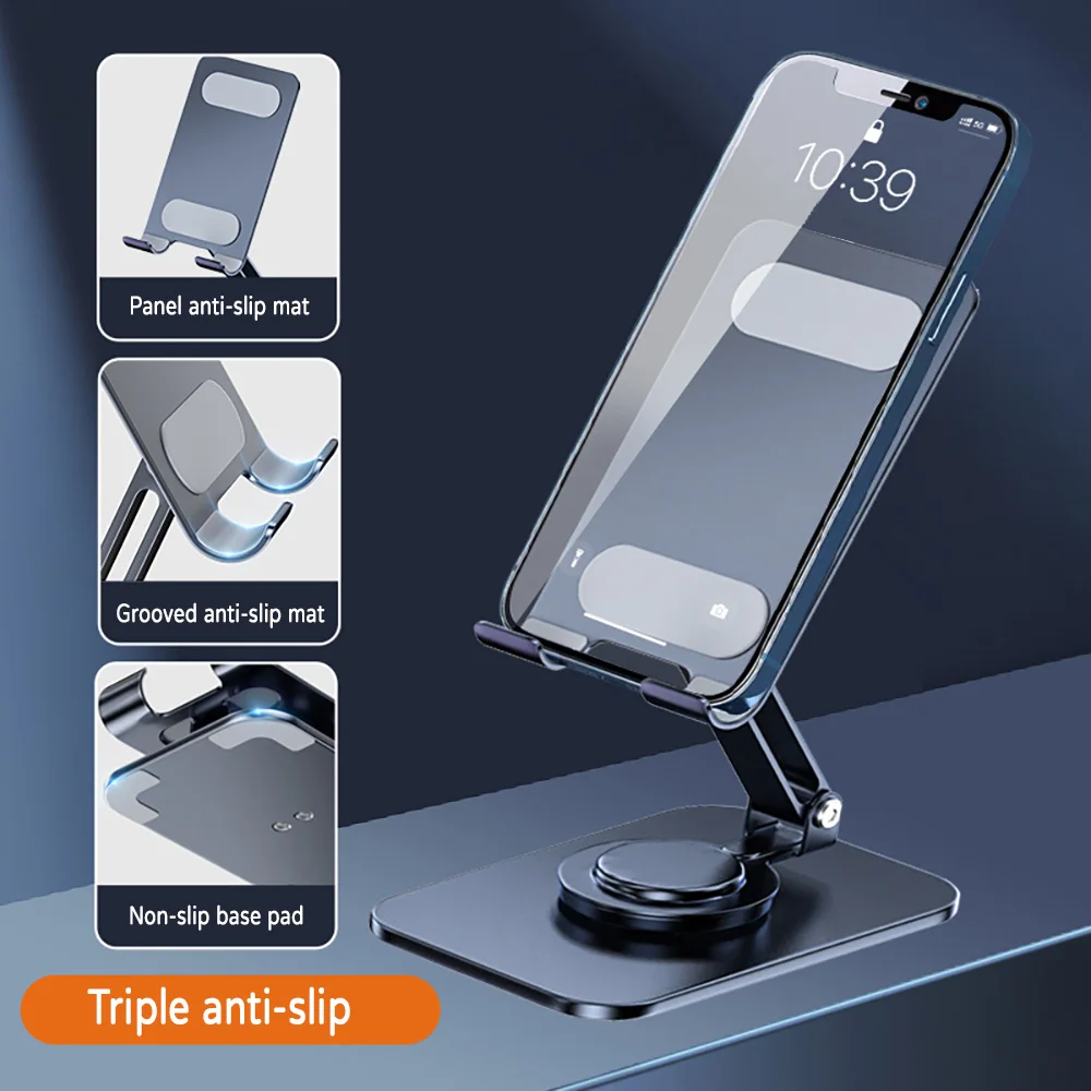 Adjustable Height Phone Stand For iPad Samsung Xiaomi Tablet Holder Foldable 360 Rotating Base Anti Slip Silicone Desktop Mount