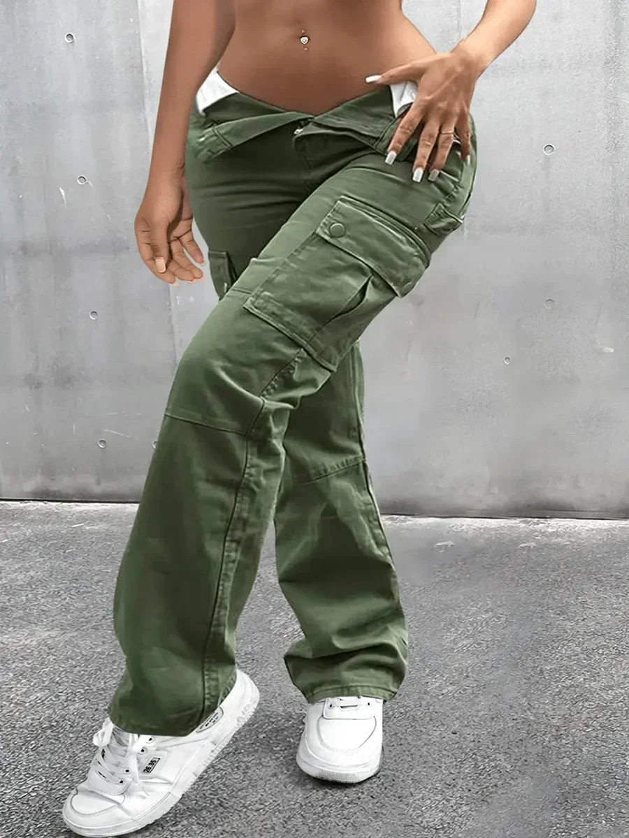 

Vintage Cargo Pants Women High Waist Overalls Casual Baggy Pants Y2k Streetwear Stretch Wide Leg Denim Trousers Fashion Jeans