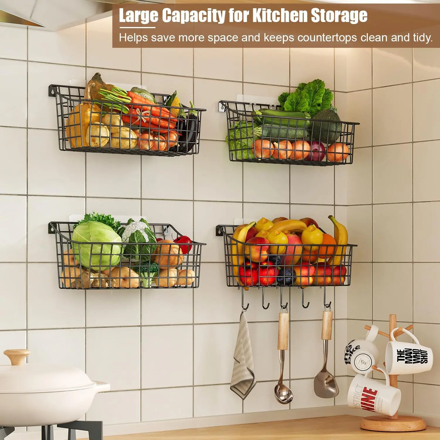 Four-story bathroom basket Suction wall storage basket can be separated Hanging wall basket Wall hanging is suitable f