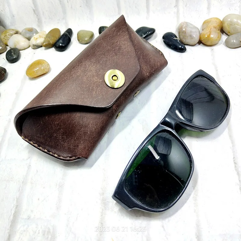 Blongk Glasses Case Waist Bag Handmade Genuine Leather Sunglasses Box Pocket Belt Pack Portable Men Women YJHd-2S