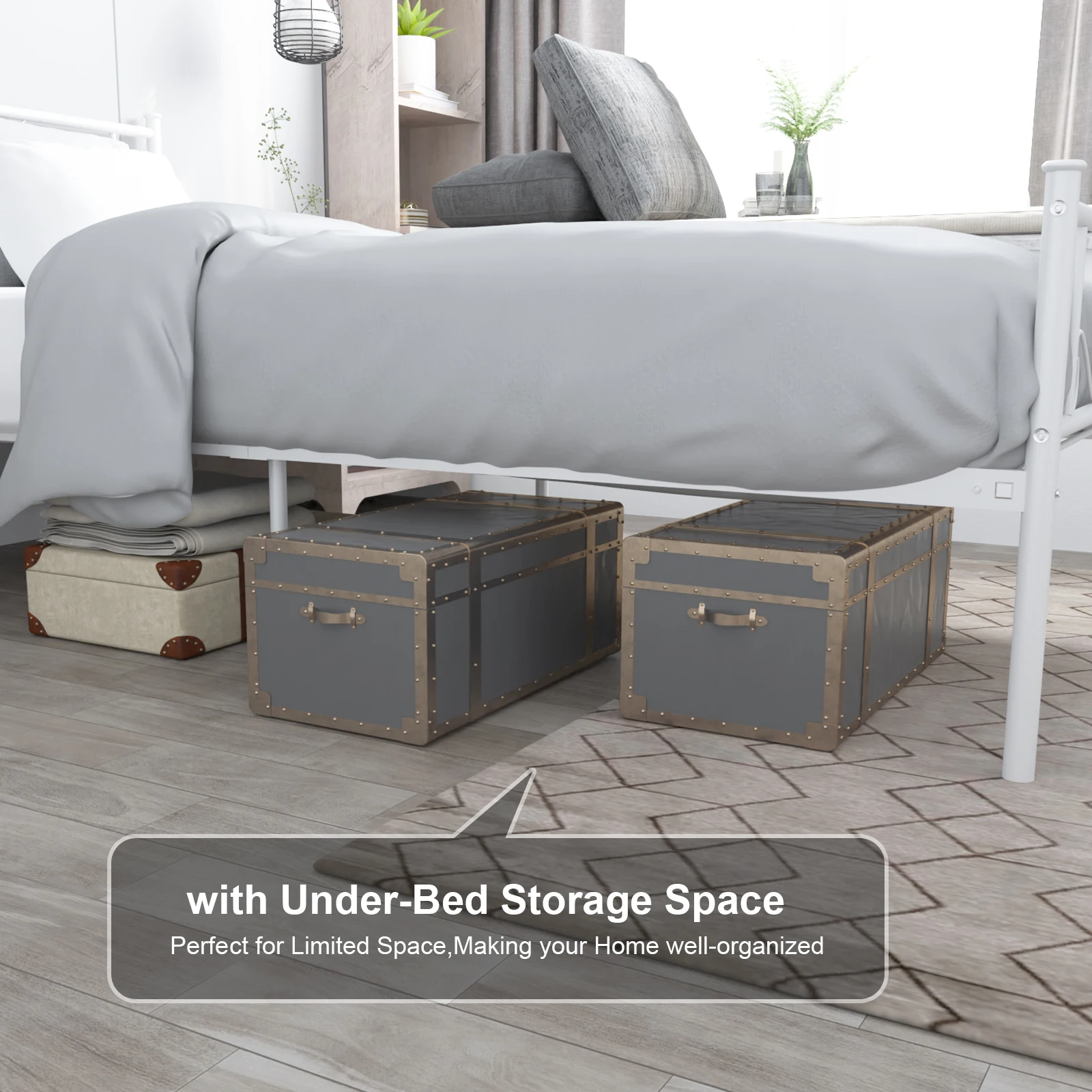 Twin Size Bed Frame with Headboard Twin Metal Platform Bed No Box Spring Needed