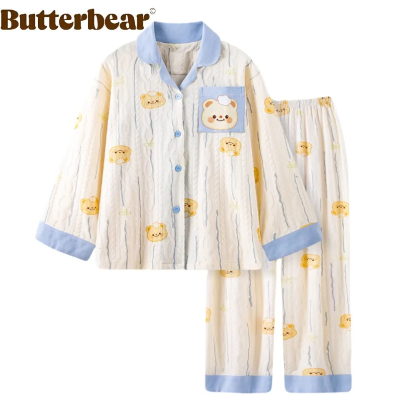 

Butterbear Cotton Loungewear Cartoon Butterbear Pajama Set Long Sleeve Casual Fashion Girls Holiday Gifts Slumber Party