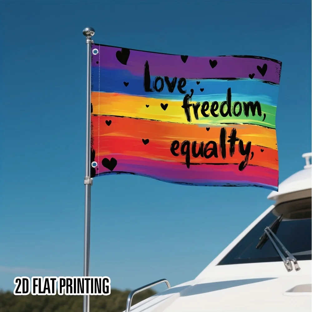Rainbow Love and Freedom Square Flag Vibrant Print Polyester Flag Great for All-Weather Outdoor Use Ideal for Garden Patio