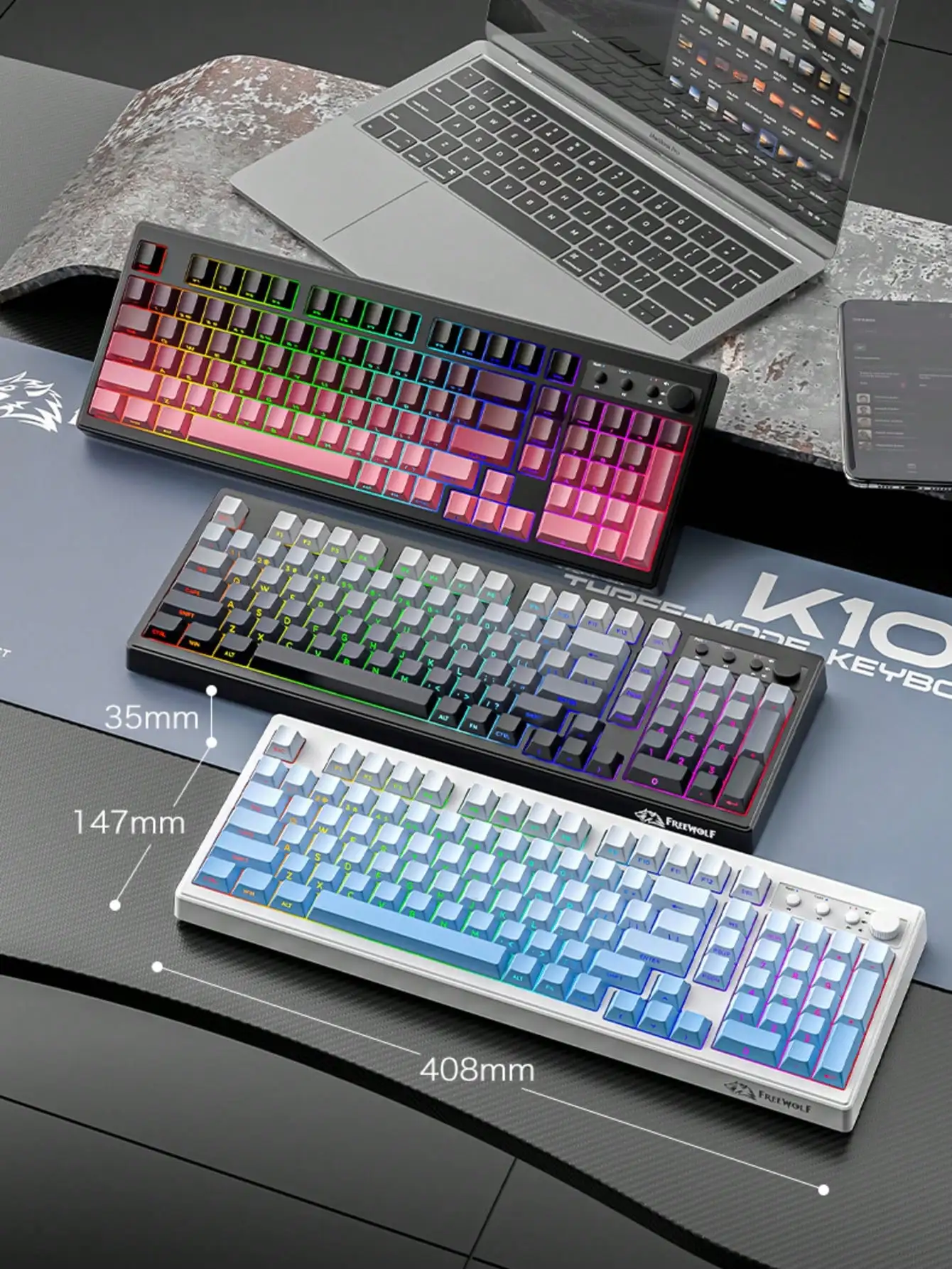 K100 wireless RGB three-mode mechanical feel keyboard PBT engraving keycap Bluetooth gaming membrane keyboard