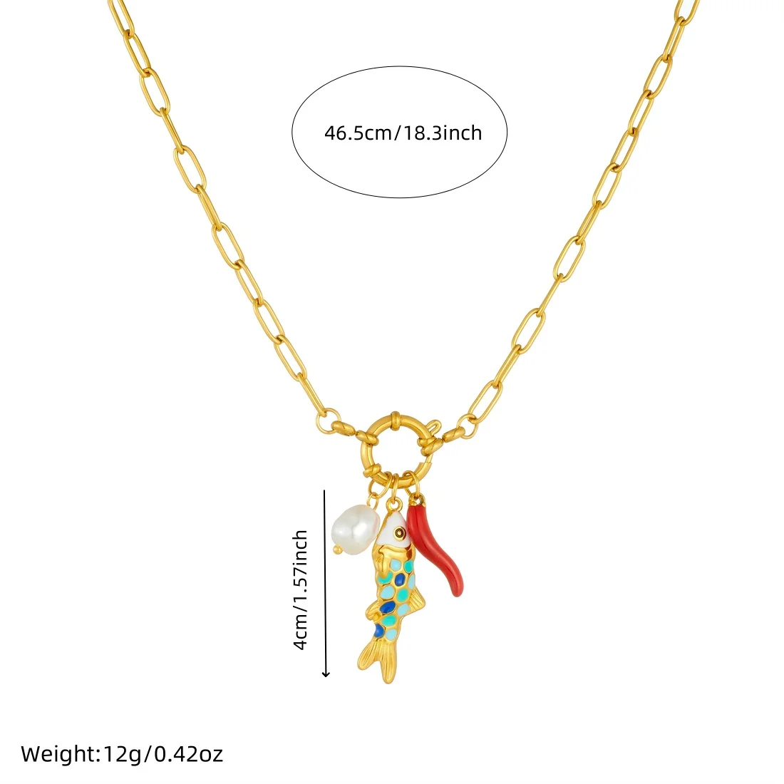 316L Stainless Steel Blue Enamel Personalized Fish Bone Design Pearl Pepper Pendant Necklace Women Glamorous Neck Chain