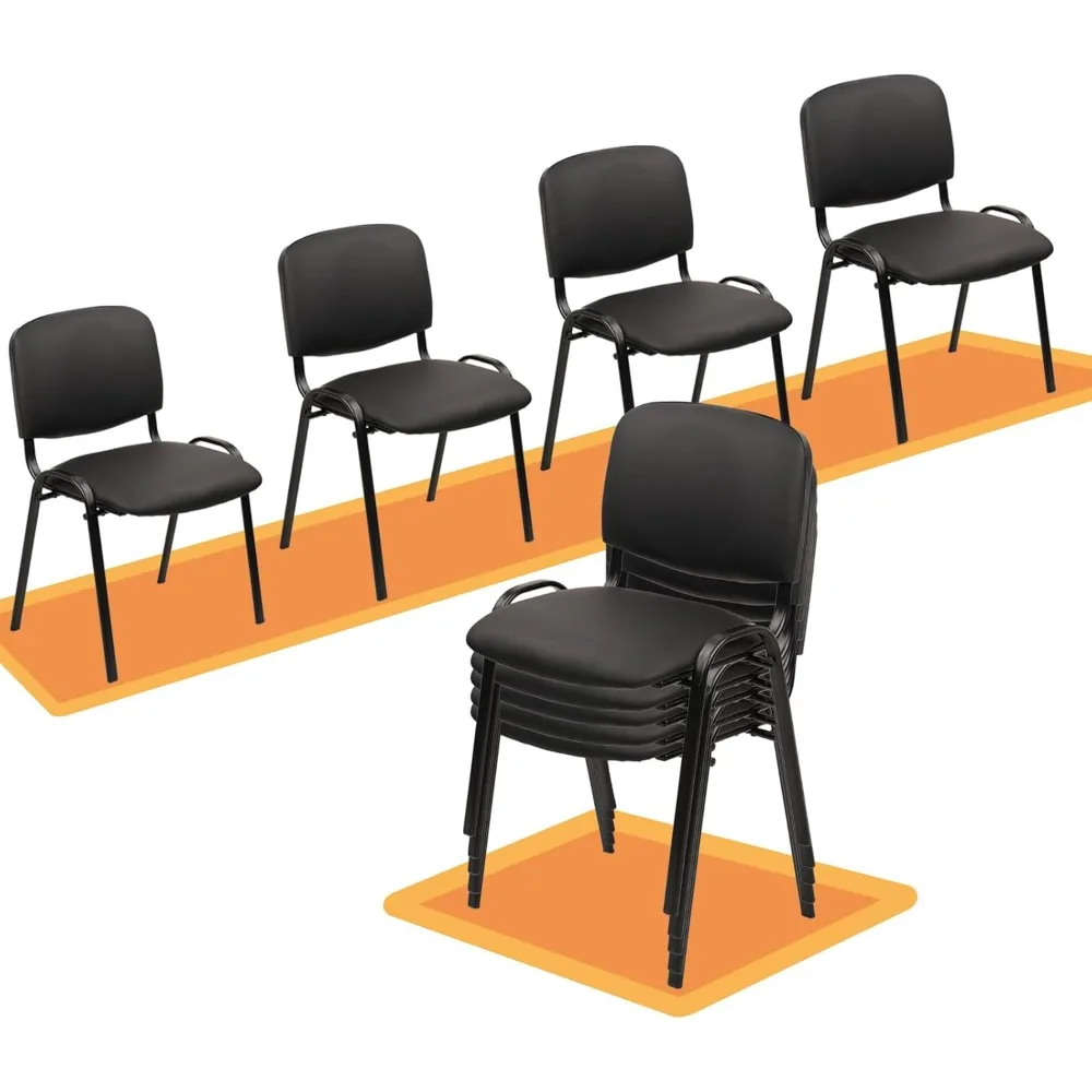 Stacking Waiting Room Chairs, PU Leather Armless Office Guest Chair with Metal Frames, Stackable Conference Room Chairs No