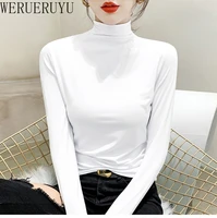 T-shirt noir à col roulé et manches longues pour femme, vêtement Y2k, mode coréenne, Modal, élégant, collection automne-hiver 2024 3