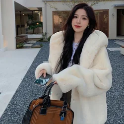 Faux Fur Coat Women's Sheep Shearling Autumn And Winter New Granular Velvet Korean Coat Short Fox Fur Collar Hooded Coat Female