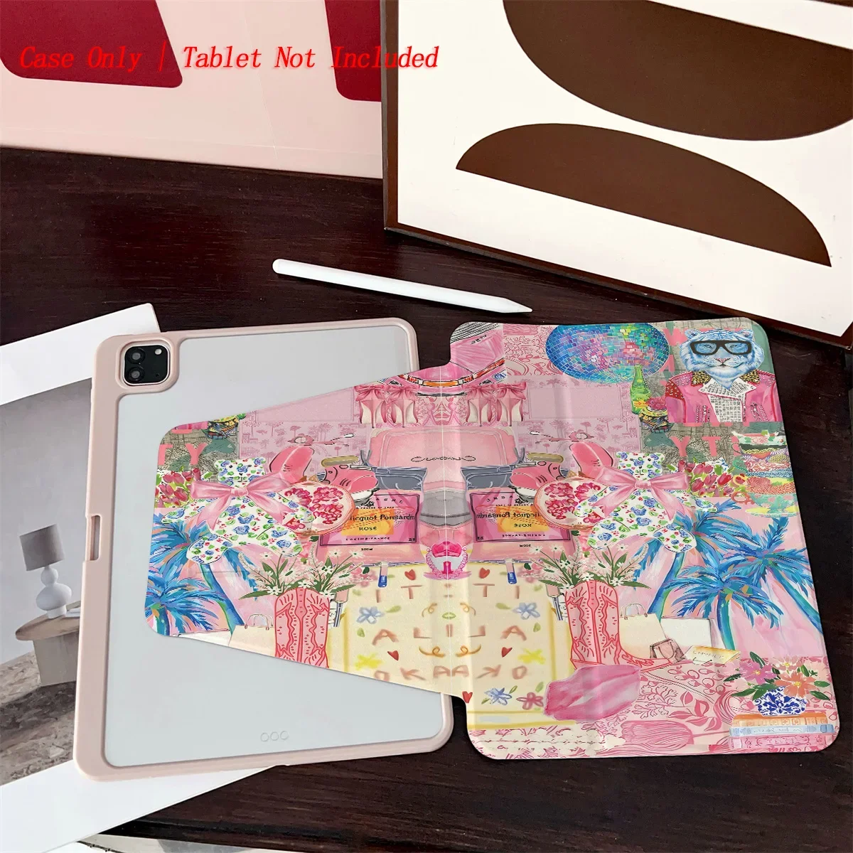 360 °   Custodia per iPad con supporto girevole ripiegabile per Apple - Antiurto e resistente all'usura - Stampa floreale rosa - Fit Pro/Air/Mini 2025