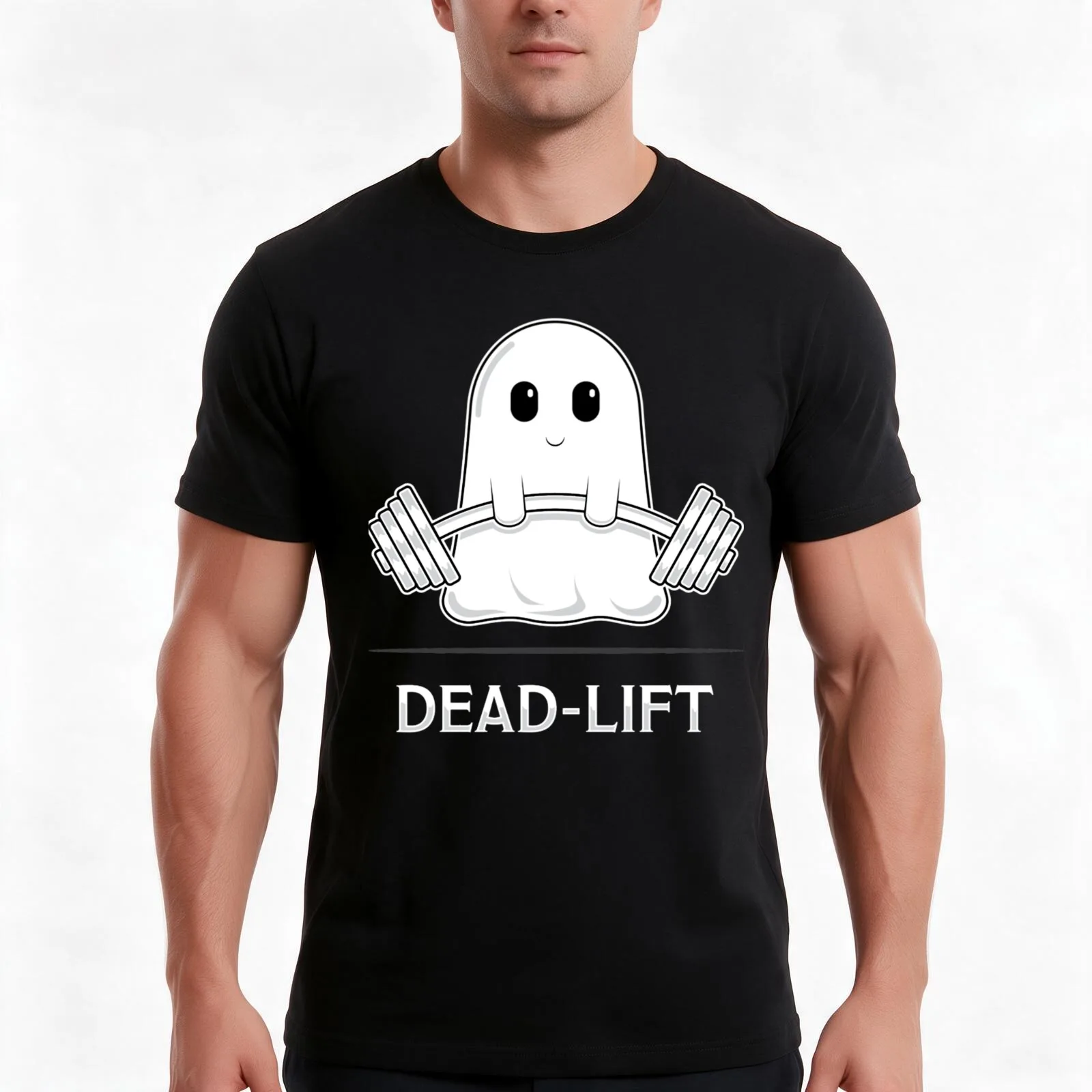 Dead Lift Funny Ghost Cartoon For Weight T-Shirt, Summer Casual Cotton Tee, Oversized Streetwear Tops, Vintage Graphic Print