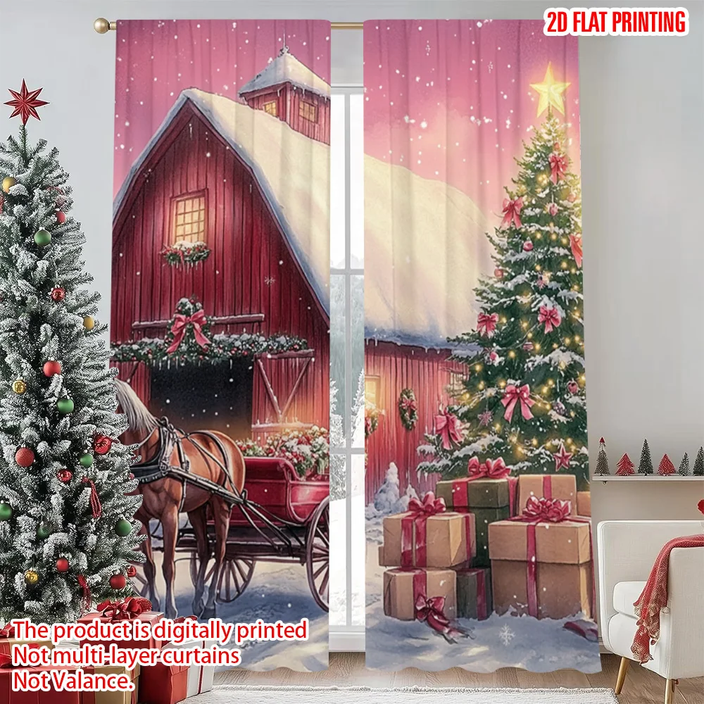 

2pcs 2D flat printing Christmas Window Drapes christmas trees8 Versatile Fabric Without Electricity Festive Holiday Perfect for