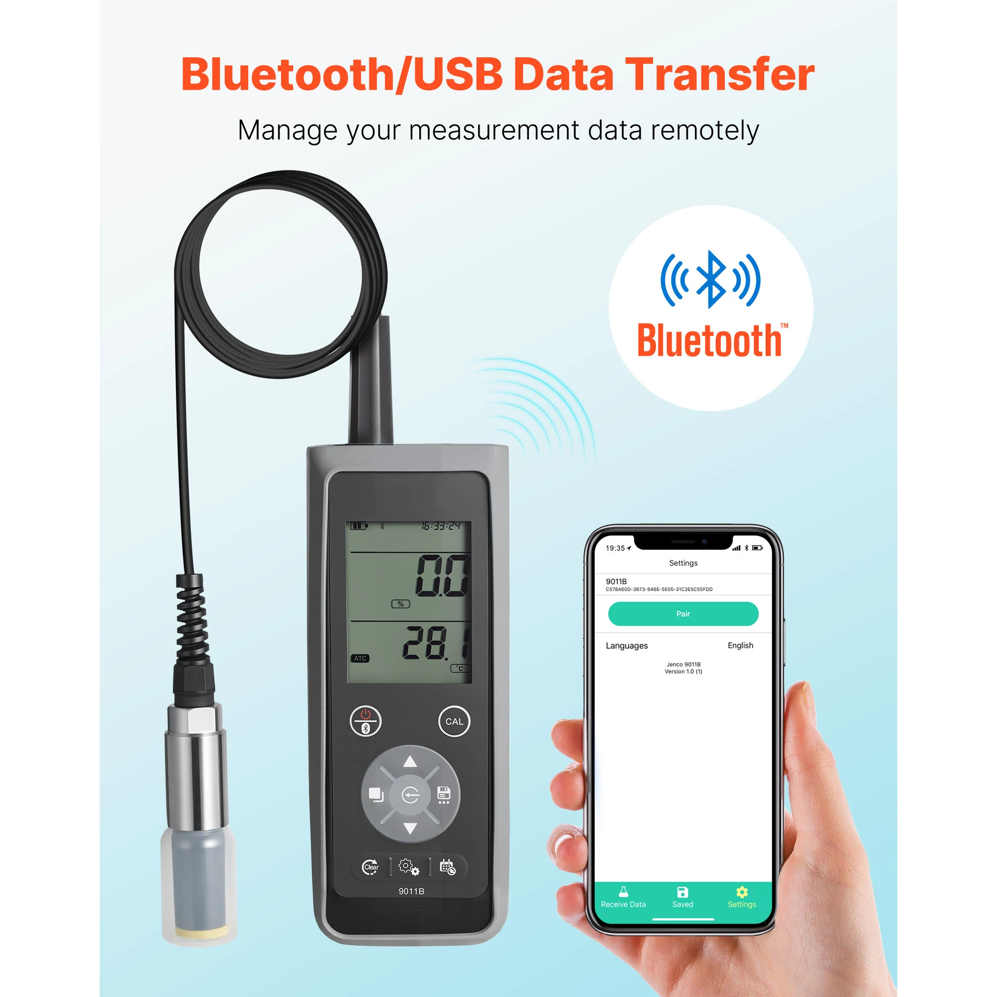 SucceBuy Dissolved Oxygen Meter 0-50 mg/L Measurement Range with 13.1ft Electrode Cable Data Sets Storage DO Meter for Pond