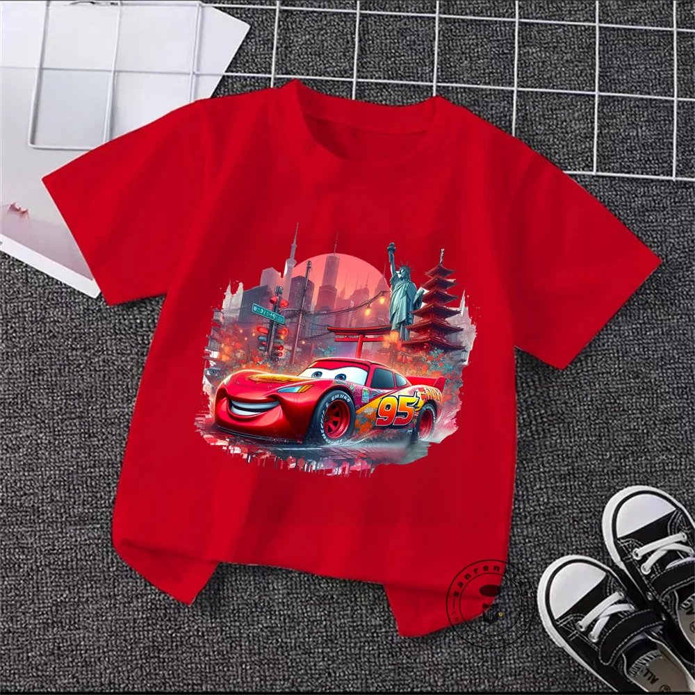 Attractive Disney Cars Summer Tees Vibrant Racing Theme Graphics on Soft T-Shirts Perfect for Energetic Boys Girls in Loose Fit