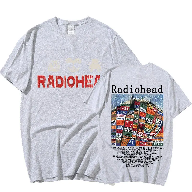 Radiohead Vintage Print T Shirt Men\'s Oversized 100% Cotton Unisex T-shirts Hip Hop Rock Band Hail To The Thief Music Album Tees