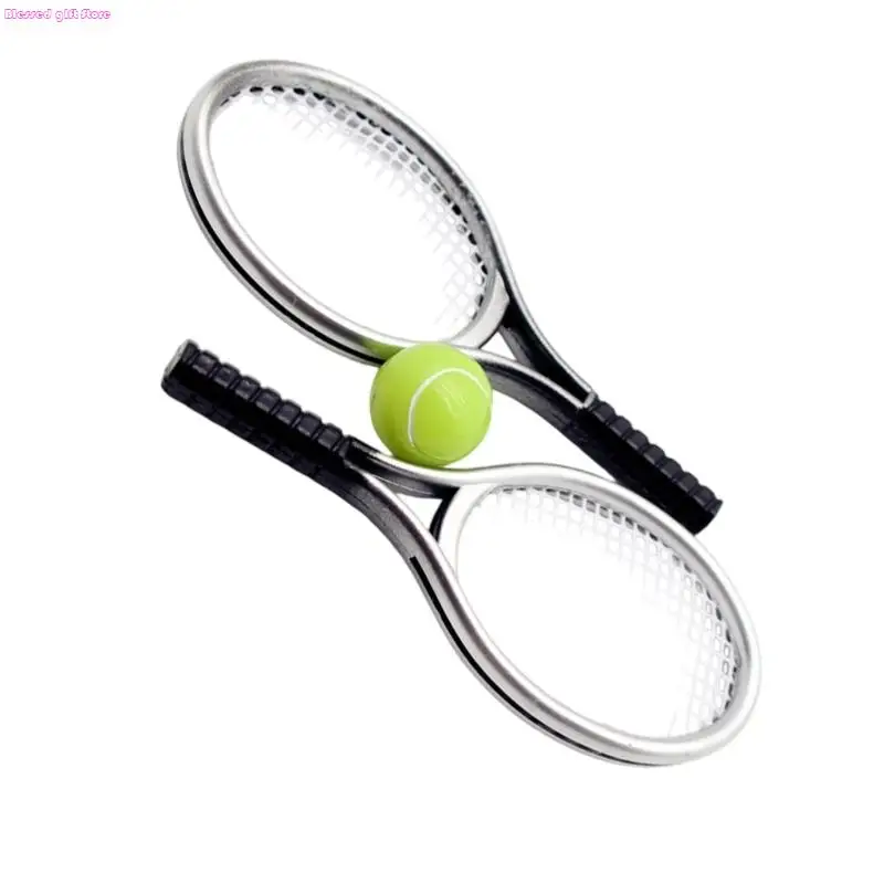Racket tennis miniature D0JC Accessoires d'équipement sport balle pour maison poupée Définition des enfants