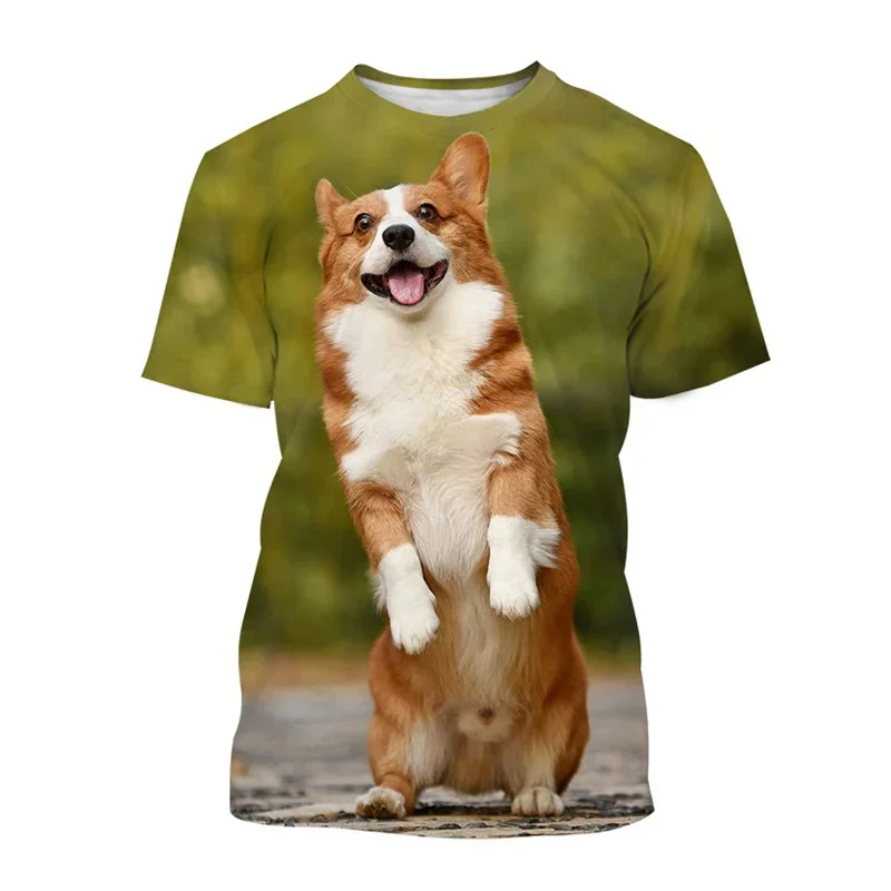 Fashion Welsh Corgi Dog T Shirt for Men Cute Puppy Animal 3d Printed Short-sleeved Tees Harajuku Streetwear Tops T-shirt Clothes