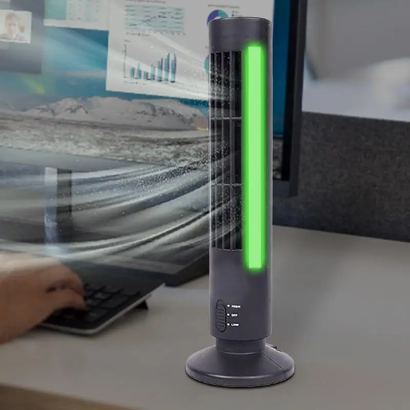 Mini Tower Fan With LED Light 360 Degree Rotation Cooling Fan Electric Vertical Fan Portable Air Conditioner For Work Area