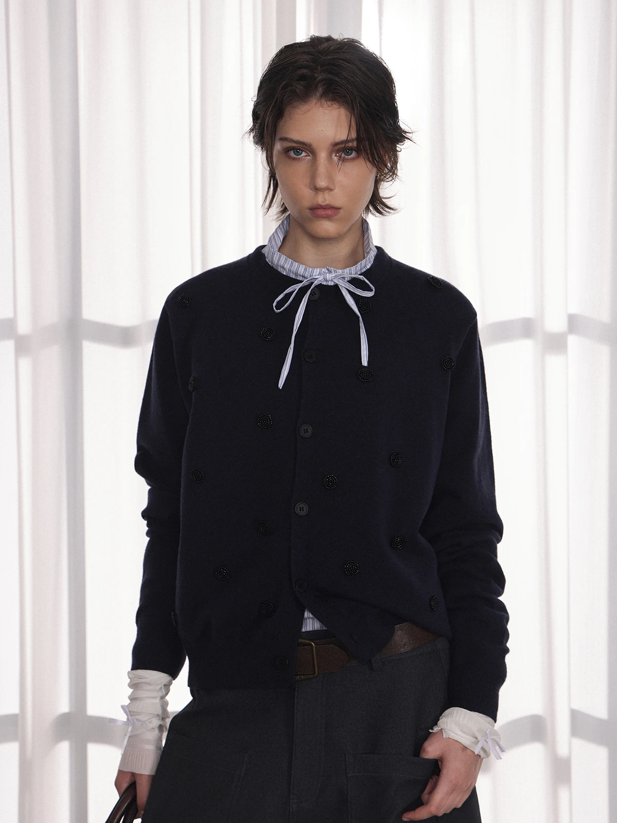 Ay suéter de punto de lunares Jaet ex Cleanfit diseño Top de moda calidez otoño v-ne largo Sve cárdigan con botones