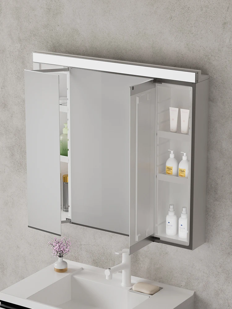 Japanese style resin mirror cabinet box intelligent defogging, separate three fold bathroom mirror, sanitary bathroom, storage,