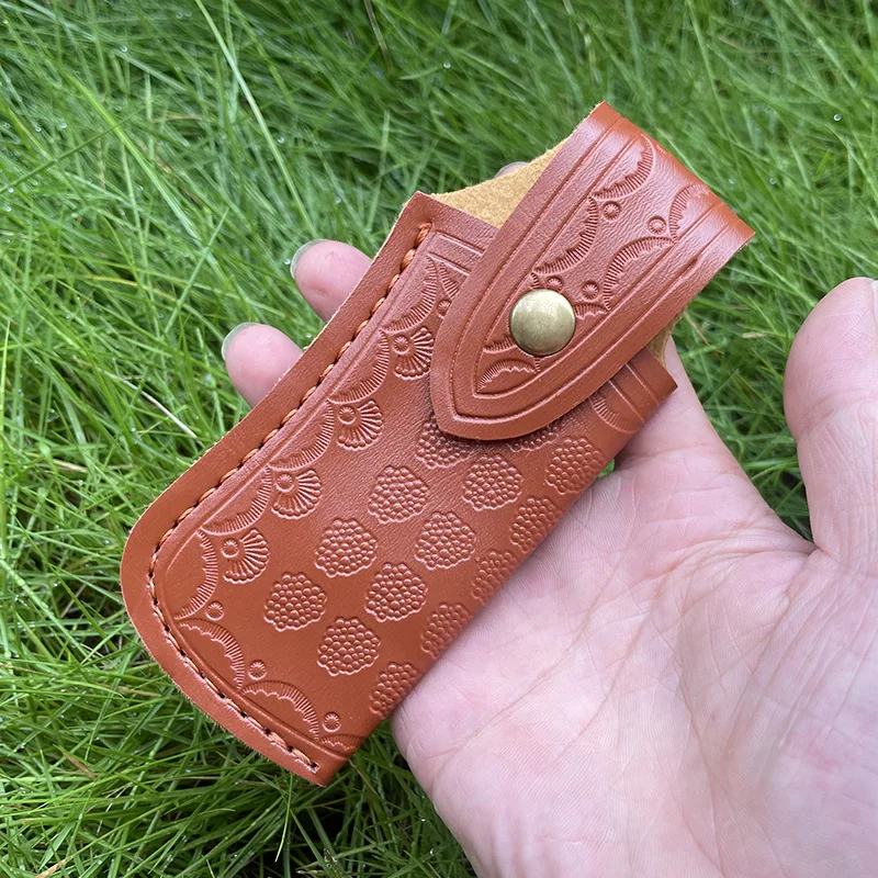 13.5cm PU Leather Material Knife Cover Orange Color Folding Knife Leather Case Outdoor Hand Tool Storage Bag For Camping