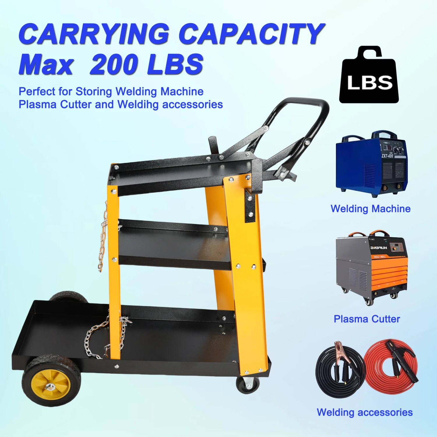 Welding Cart for Tig Mig Welder / Plasma Cutter - Multi Function 3 Tier Heavy Duty Design with Gas Bottle Storage and Upgraded H