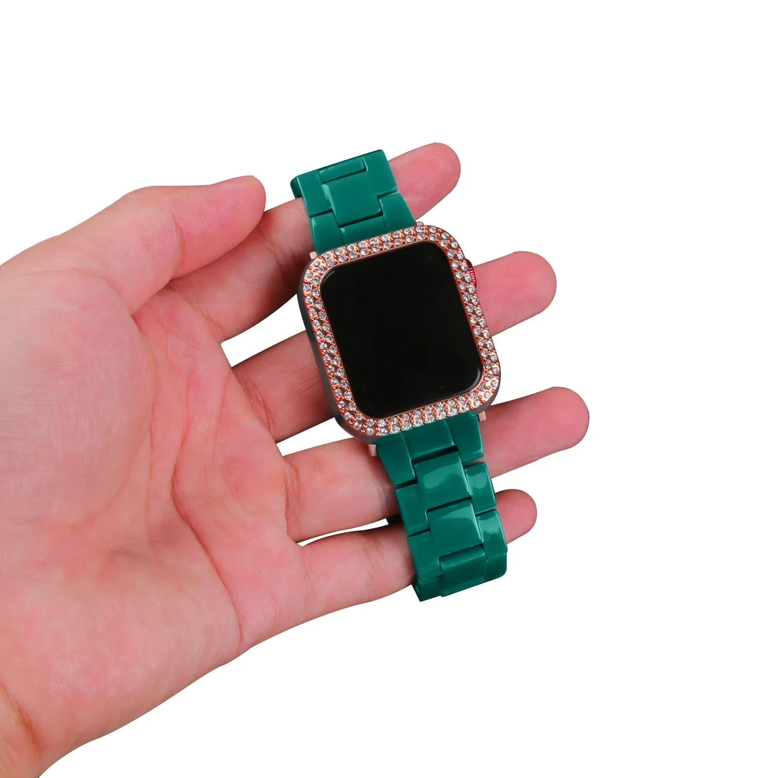 Diamond Case Strap for Apple Watch Band 40mm 42mm 44mm 38mm Strap Resin Bracelet for Iwatch Series 6 5 4 SE Watch Bands PC Shell