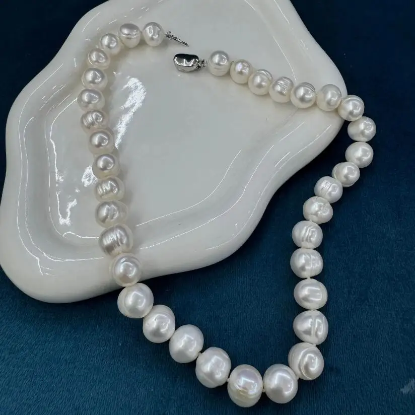 

elegant 11-10mm south sea natural baroque white pearl necklace 18inch 925s