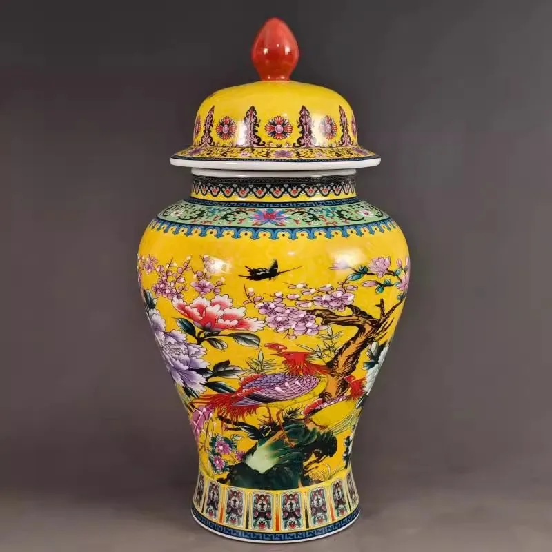 

Yellow large-sized 40cm/General jar antique porcelain home decoration living room ornament