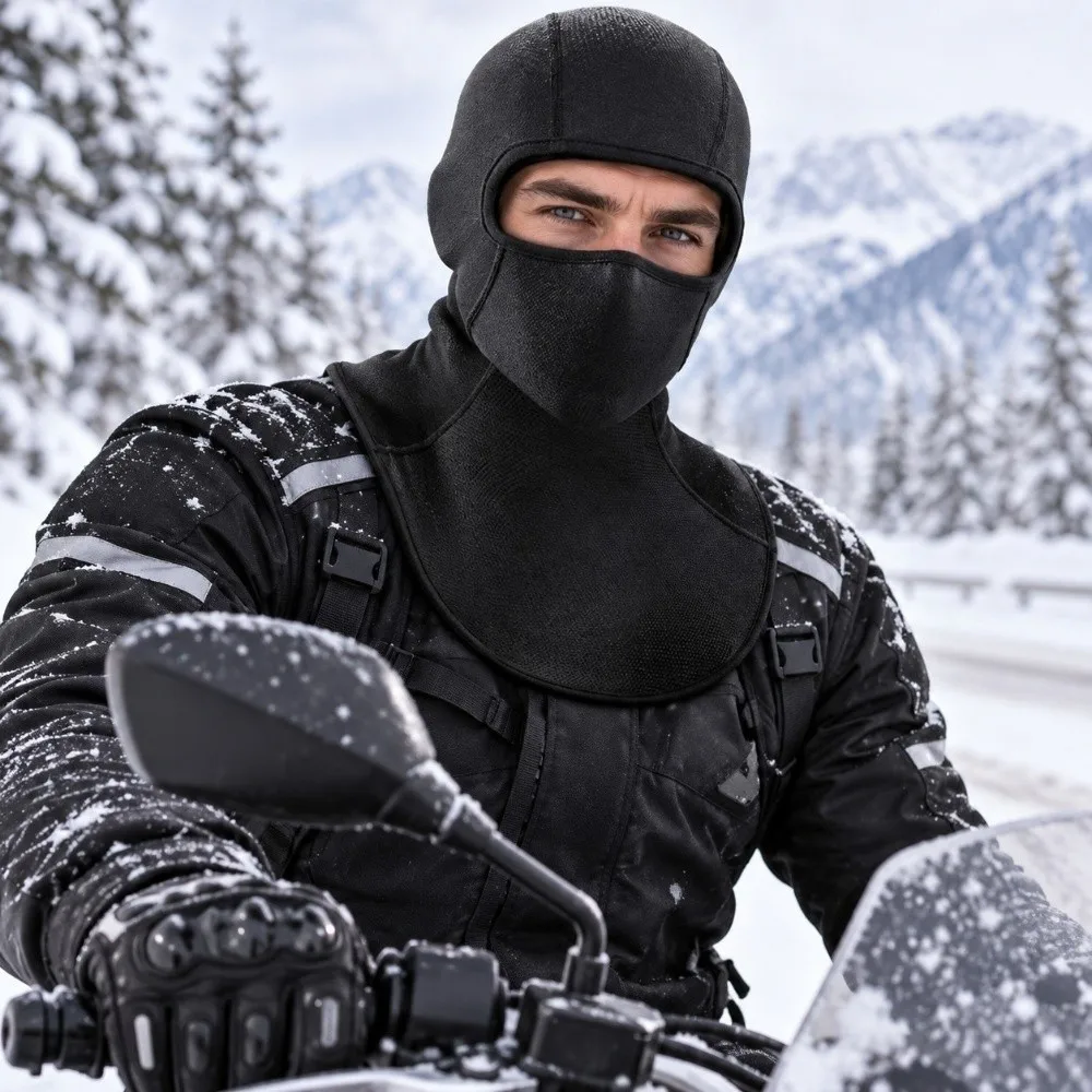 Warm Lining Winter Balaclava Mask Thick Fabric Dustproof Guard Cycling Helmet Liner Elastic Yarn Solid Black