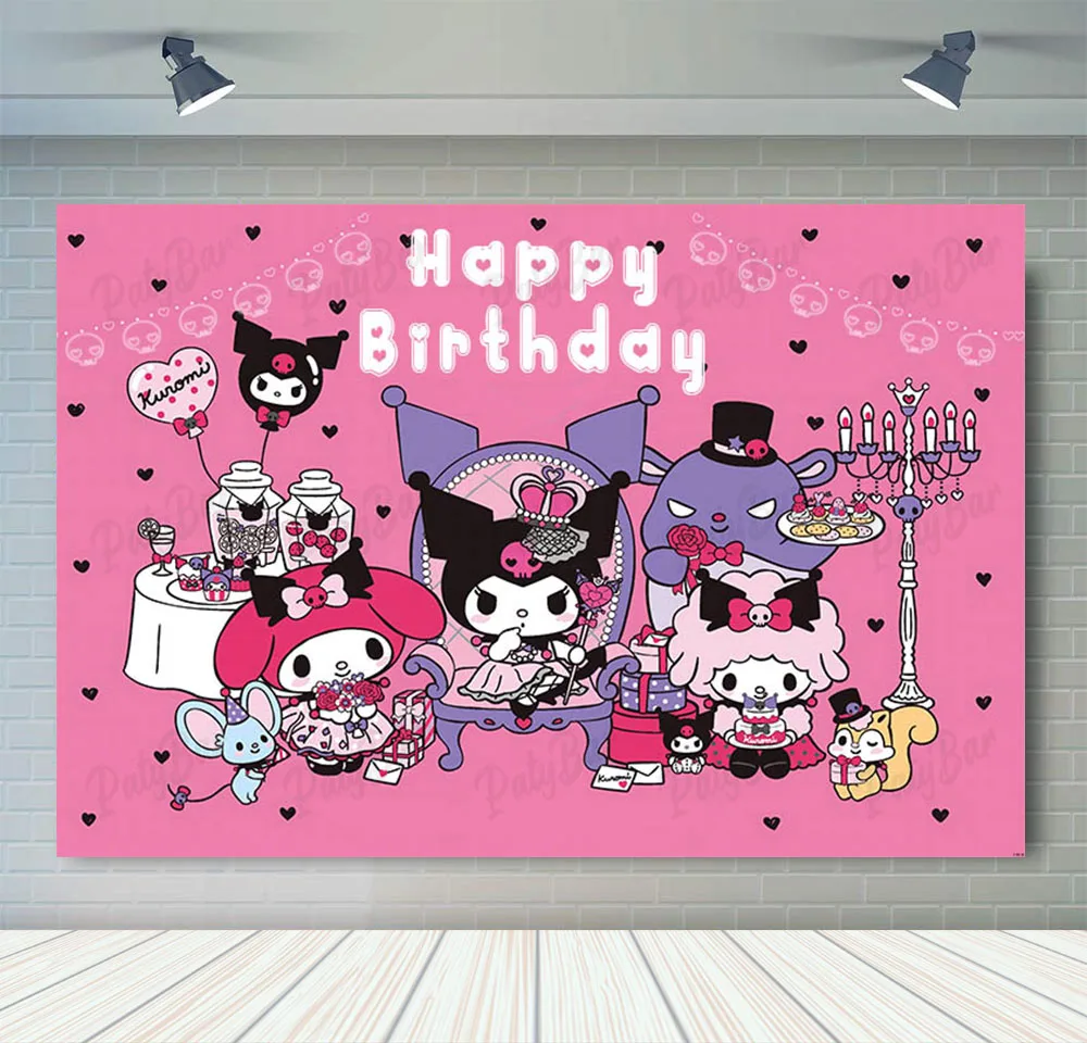 Latar Belakang Kuromi Merah Muda Ungu Lucu Fotografi Latar Belakang Baby Shower Ulang Tahun Anak Perempuan Alat Peraga Dekorasi Booth Foto Vinil Poliester