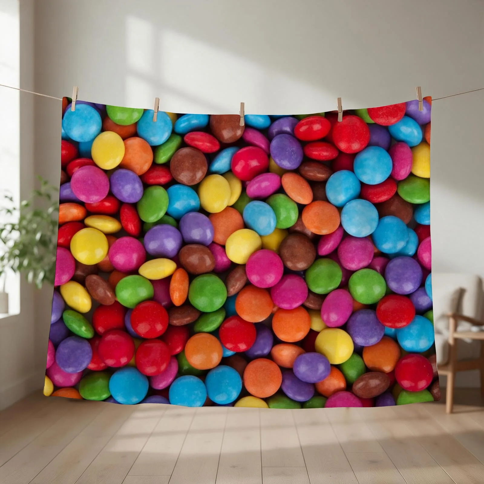 Colorful Candy Texture M&Ms Skittles Rainbow Small Round Bite Candies Throw Blanket Sofa for winter Flannels Blankets