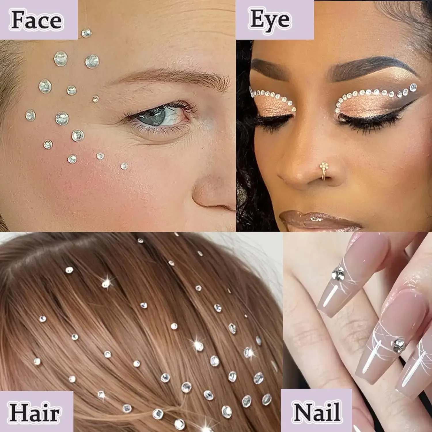 Fake Nose Stud Non Piercing Nose Stud Stick on Nose Studs Fake Nose Studs Silvery Face Gems Stick on Face Jewels Eye Jewels image 5