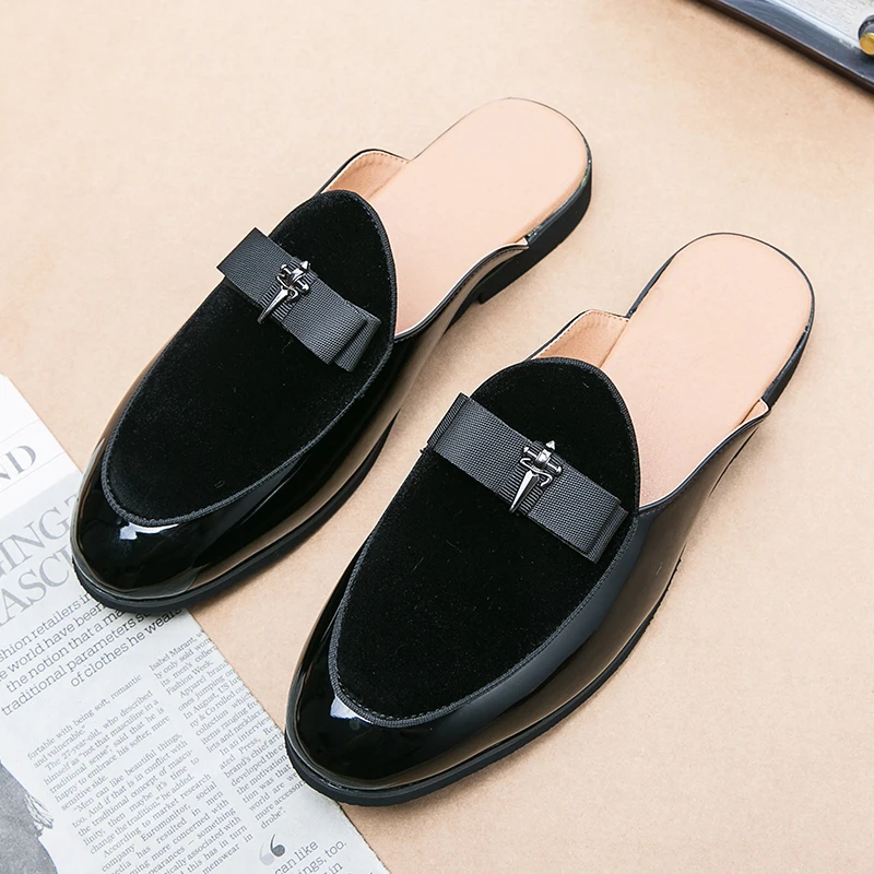 Luxury Designer Casual Moccasins Sandals Mens Anti-slip Flat Half Shoes for Men Loafers Leather Slippers Breathable Mules Slides