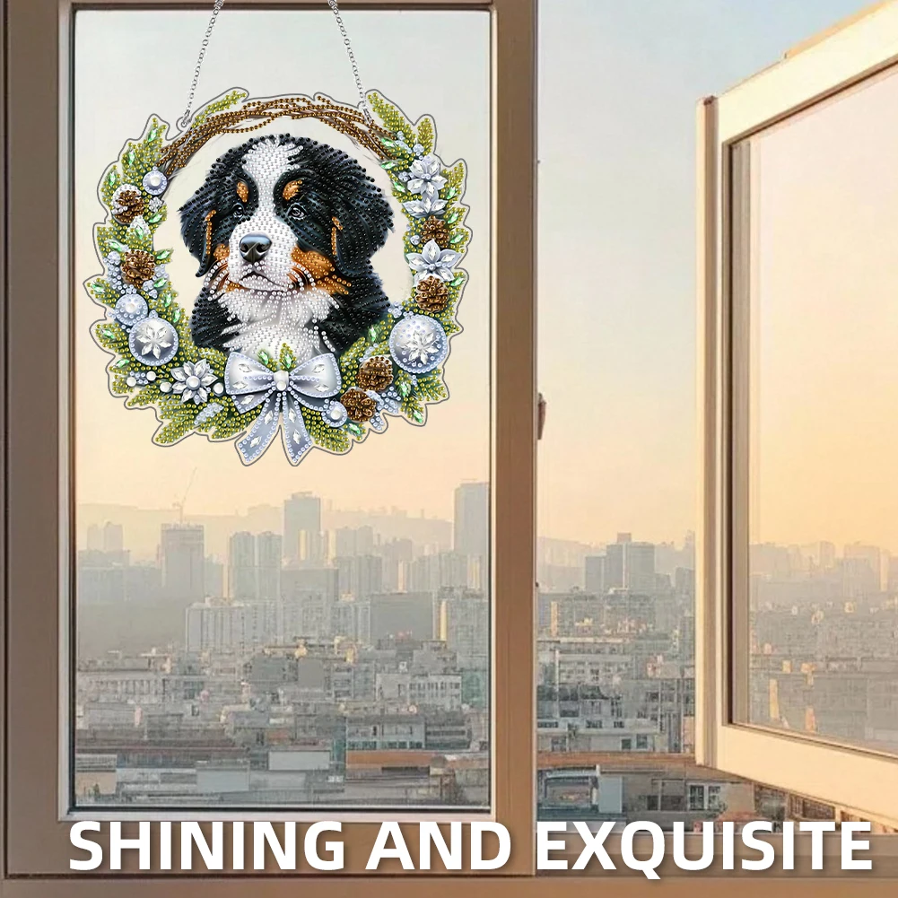 2D Flat Dog DIY Acrylic Rhinestone Diamond Art Window Pendants Door Decoration
