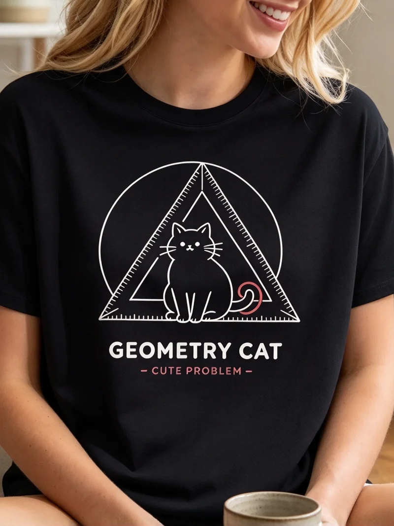 Cute Geometry Cat Print T Shirt for Men Math Lover Teacher Gift Short Sleeve Tee Unisex Cotton Harajuku Fashion Y2k Top
