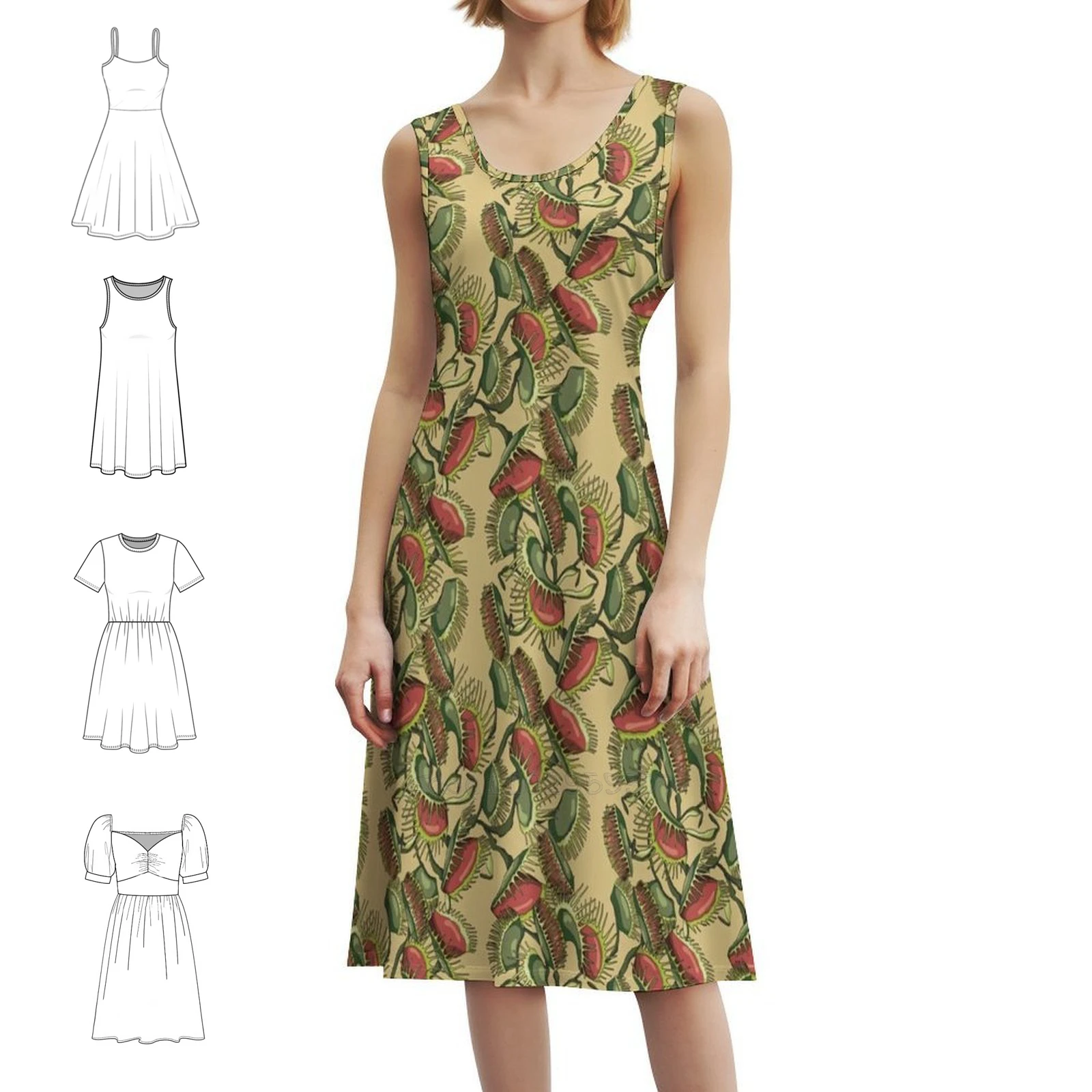 نباتات إبريق آكل اللحوم نمط استوائي-فينوس يطير فستان على الطراز الكوري للنساء فستان كاجوال أنيق للحفلات أو الارتداء اليومي #1