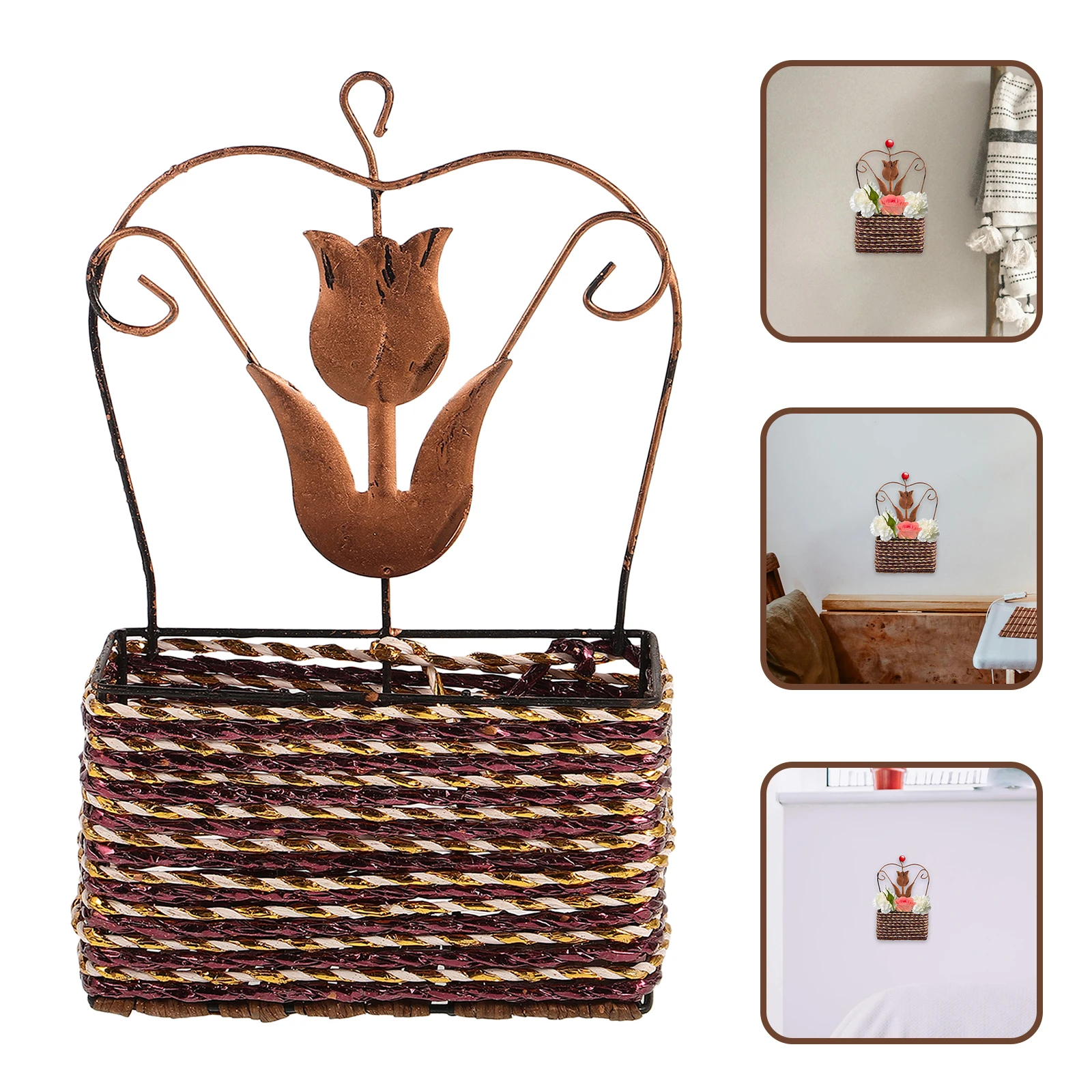 

Wicker Hanging Indoor Outdoor Planter Iron Flower Basket Woven Wall Arrangement Sturdy Premium Material Long Lasting Use