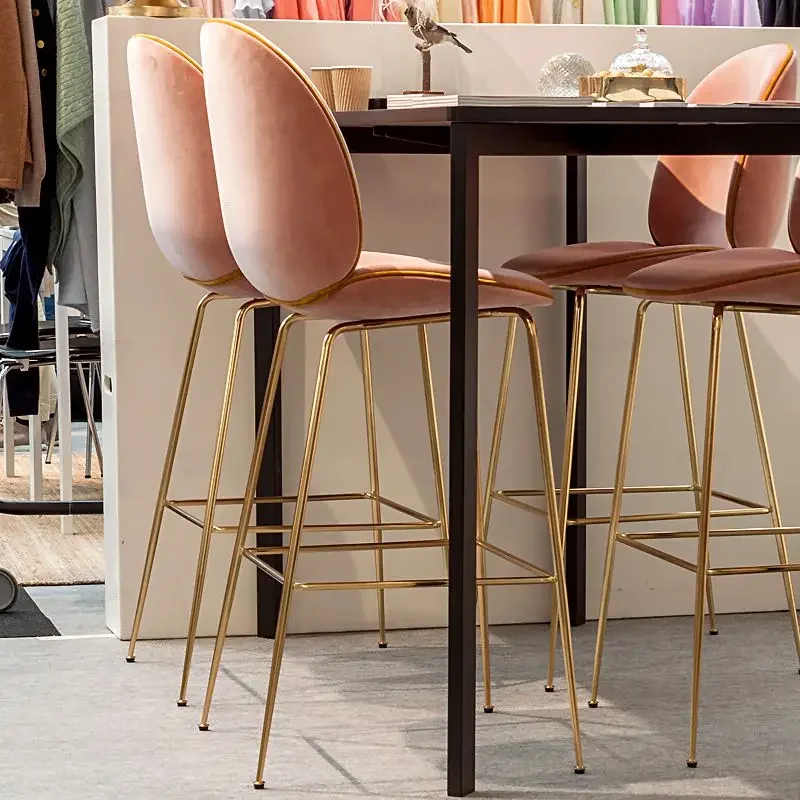 Modern Minimalist Gold Bar Chair Backrests High Footed Stools Velvet Cloth Household Leisure Bar Chairs Home Furniture