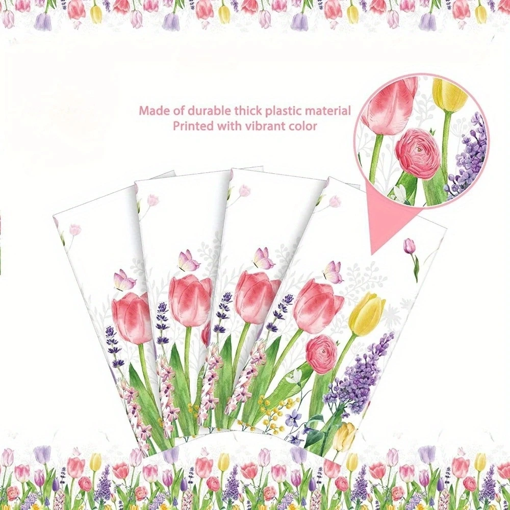 1pcs Spring Flower Party Girls Birthday Mother's Day Tulip Holiday Celebration Disposable PE Waterproof Tablecloth