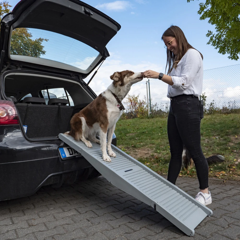 

Folding Dog Ramp Non-Slip Rug Surface Extra Wide Dog Steps 59x15.8 Inch Pet Ramp Stairs for Medium & Large Dogs Get Into A Car