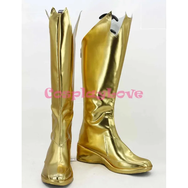 

qq98Newest Custom Japanese Anime Batgirl Cosplay Shoes Golden Long Boots Hand Made For Christmas Halloween