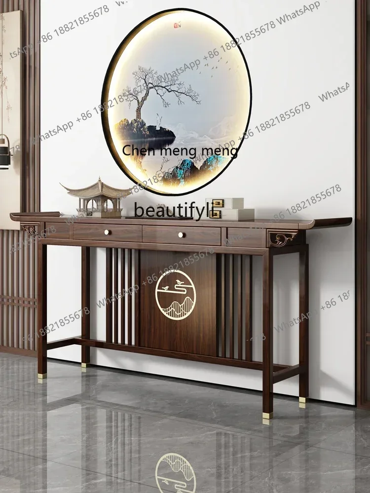 

2003 New Chinese-style entrance table central hall strip case ebony wood against the wall table case light luxury solid wood