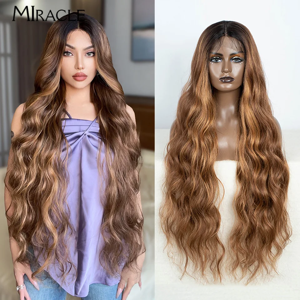 

MIRACLE Synthetic 34 Inch Lace Front Wig for Women Ombre Blonde Loose Wave Wigs Famale Cosplay Wig Long Lace Wigs Wavy Fake Hair