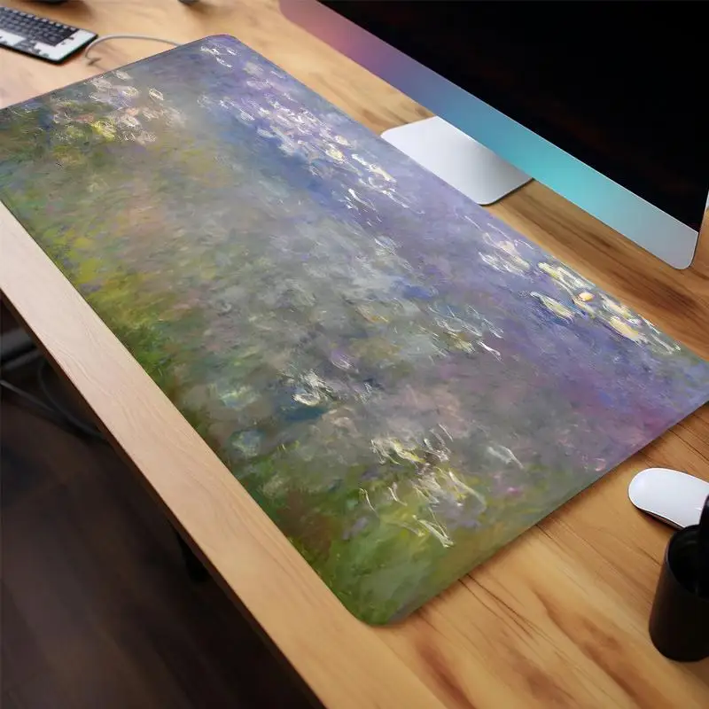 Water Lily Pattern Gaming Mouse Pad, Non-Slip Rubber Base, PC Laptop Office Desk Pad, Rectangle Design