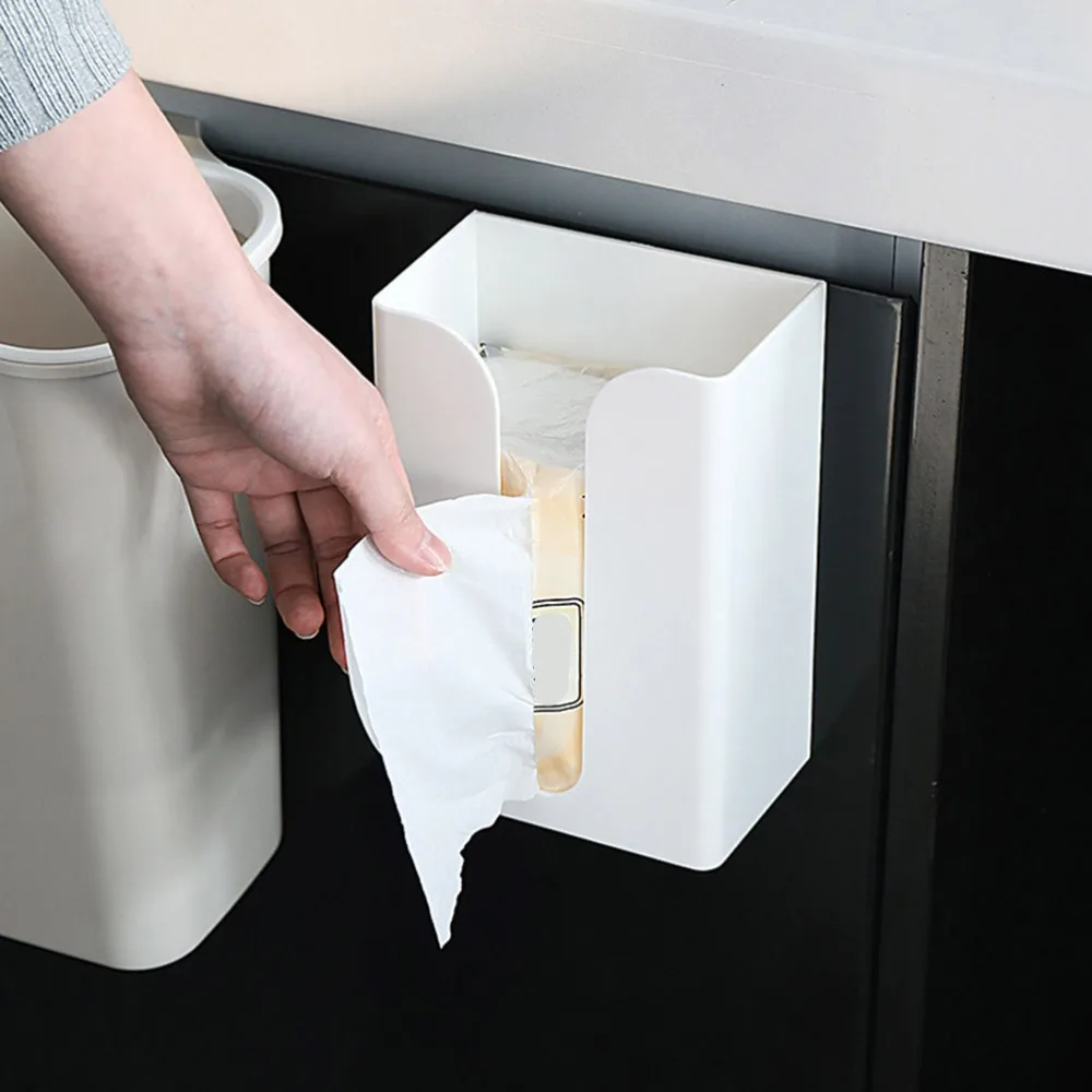 Compact White Wall Mounted Tissue Box ABS 8.2*19*13.2cm Toilet Paper Holder Toilet Tissue Box for Cabinet