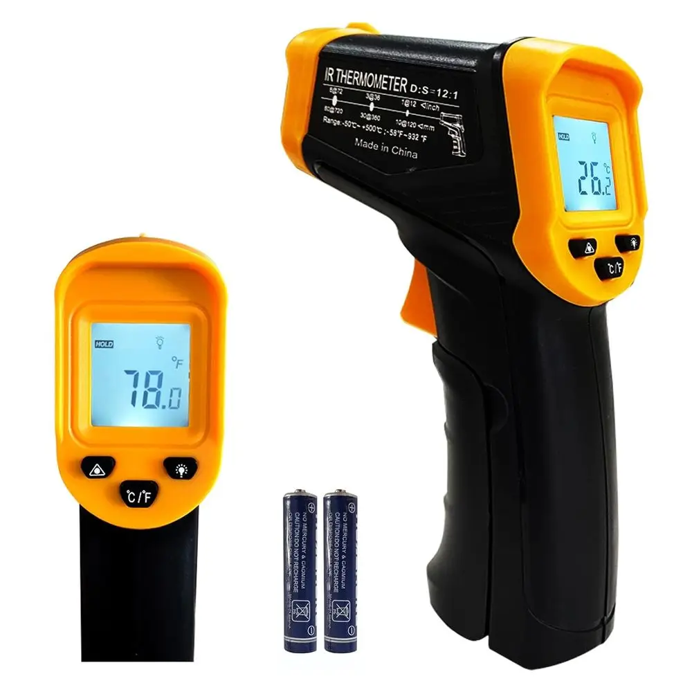 Non-Contact Infrared Cooking Thermometer with Backlight, -50°C to 500°C, Handheld Laser Temperature Gun for BBQ and Pizza Ovens